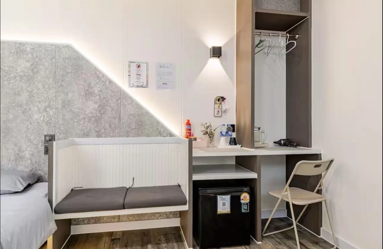 In-room desk, wardrobe and mini-fridge, Coolplay House